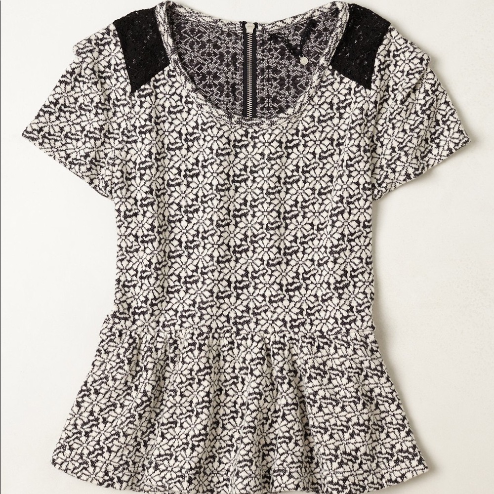 Floral Jacquard Peplum lace top black white